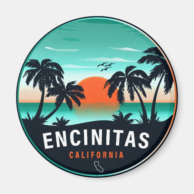 Encinitas California Retro Sunset Souvenirs 80s Magnet (Front)