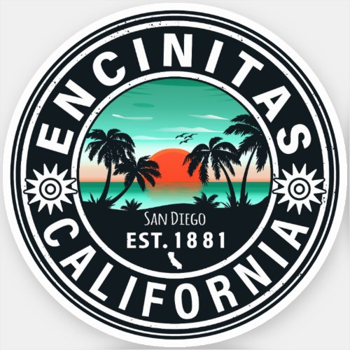 Encinitas California Retro Sunset Souvenirs 80s Sticker