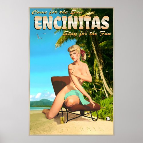 Encinitas California Retro Travel Poster Beach Pin