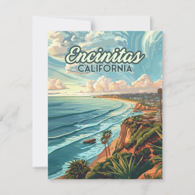 Encinitas California San Diego Beach Vintage Card (Front)