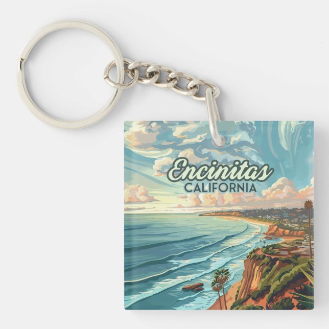 Encinitas California San Diego Beach Vintage Keychain (Front)