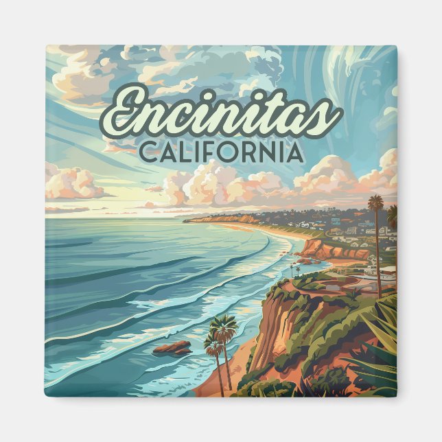 Encinitas California San Diego Beach Vintage Magnet (Front)