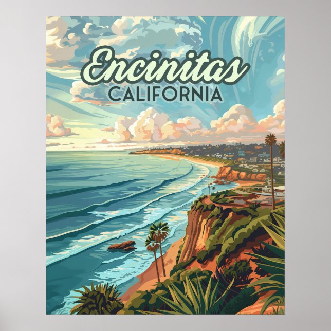 Encinitas California San Diego Beach Vintage Poster (Front)