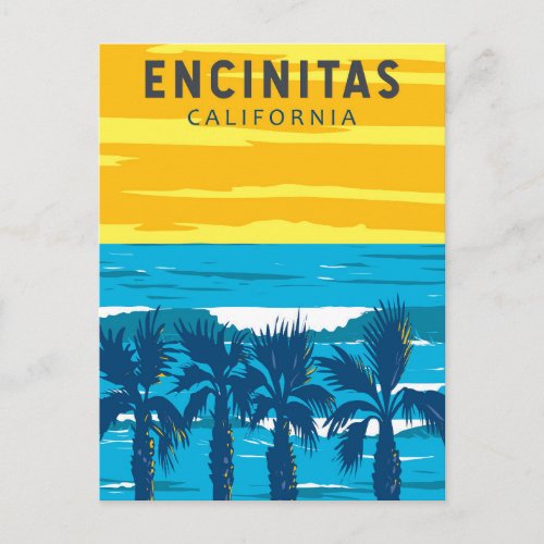 Encinitas California Travel Art Vintage Postcard