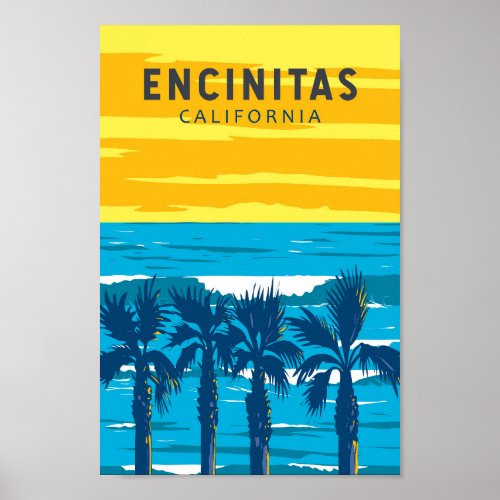 Encinitas California Travel Art Vintage Poster