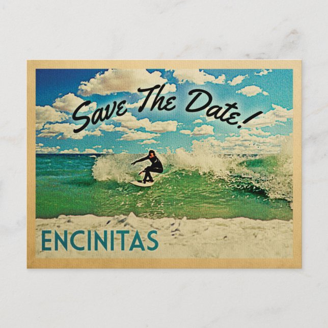 Encinitas Save The Date California Surfing Announcement Postcard (Front)