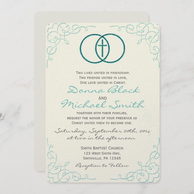 Encircled Cross Religious Wedding Invitations (Front/Back)