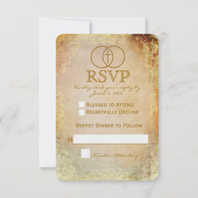 Encircled Cross Religious Wedding RSVP Card 2 (Front)