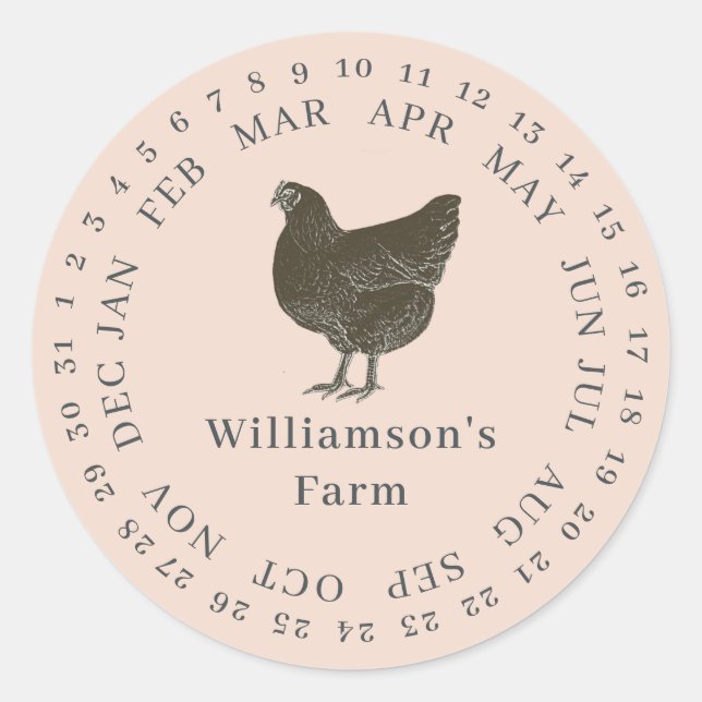 Encircled Date Egg Carton Lables Peach Dust Pink Classic Round Sticker (Front)