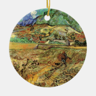 Enclosed Wheat Field w Peasant by Vincent van Gogh Ceramic Ornament