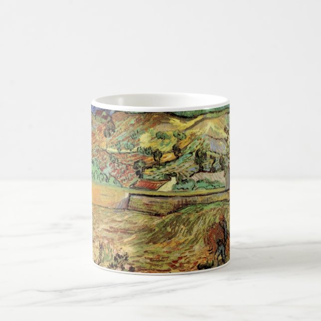 Enclosed Wheat Field w Peasant by Vincent van Gogh Coffee Mug (Center)
