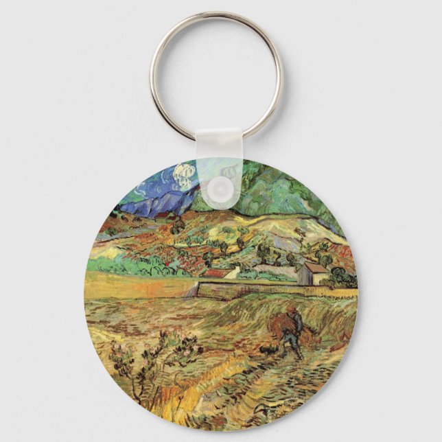 Enclosed Wheat Field w Peasant by Vincent van Gogh Keychain (Front)