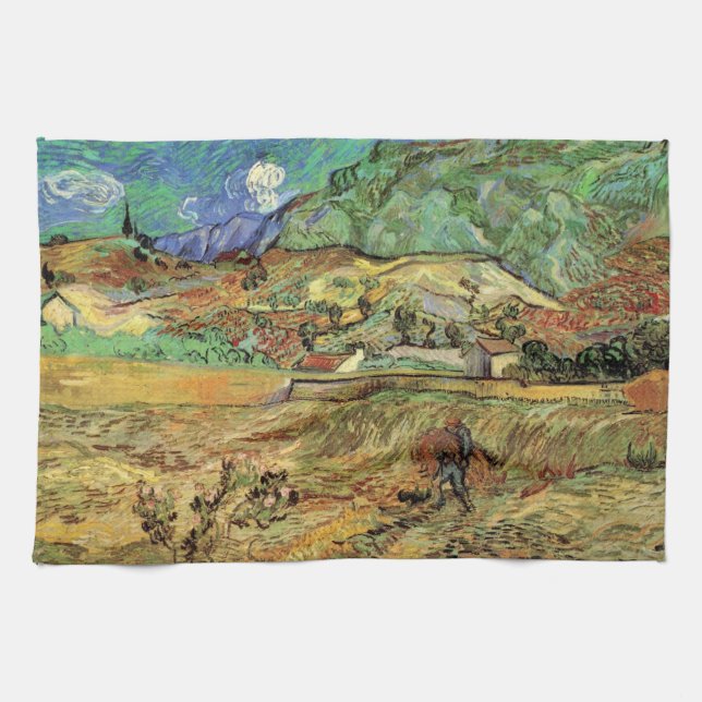 Enclosed Wheat Field w Peasant by Vincent van Gogh Kitchen Towel (Horizontal)