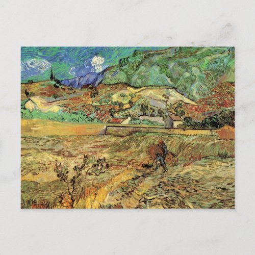 Enclosed Wheat Field w Peasant by Vincent van Gogh Postcard
