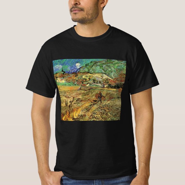 Enclosed Wheat Field w Peasant by Vincent van Gogh T-Shirt (Front)