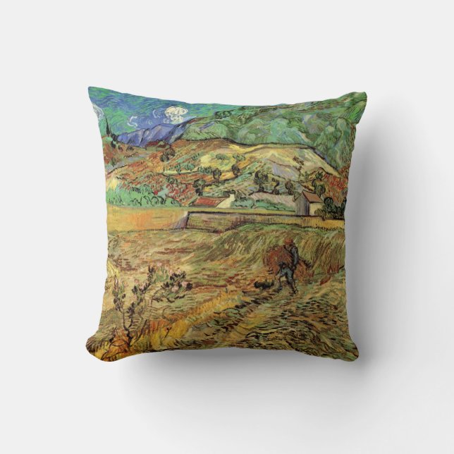 Enclosed Wheat Field w Peasant by Vincent van Gogh Throw Pillow (Front)
