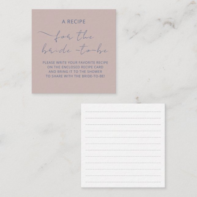 Enclosure Card "A RECIPE" for the bridel shower (Front/Back)