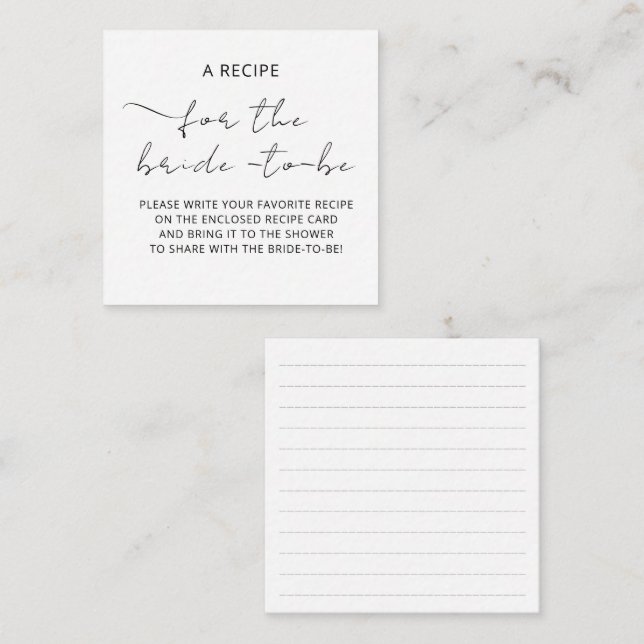 Enclosure Card "A RECIPE" for the bridel shower (Front/Back)
