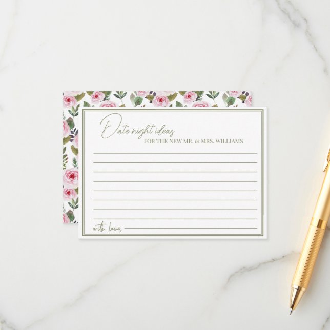 Enclosure Card Bridal Shower date night ideas (Front/Back In Situ)