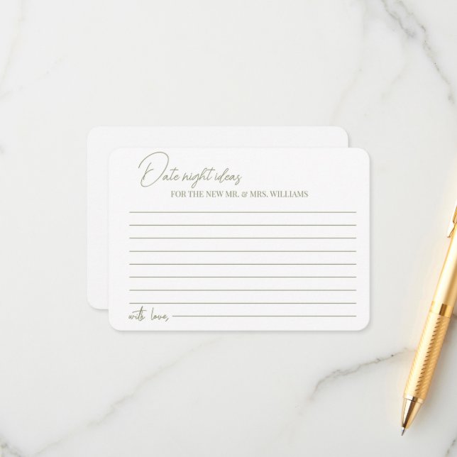 Enclosure Card Bridal Shower date night ideas (Front/Back In Situ)