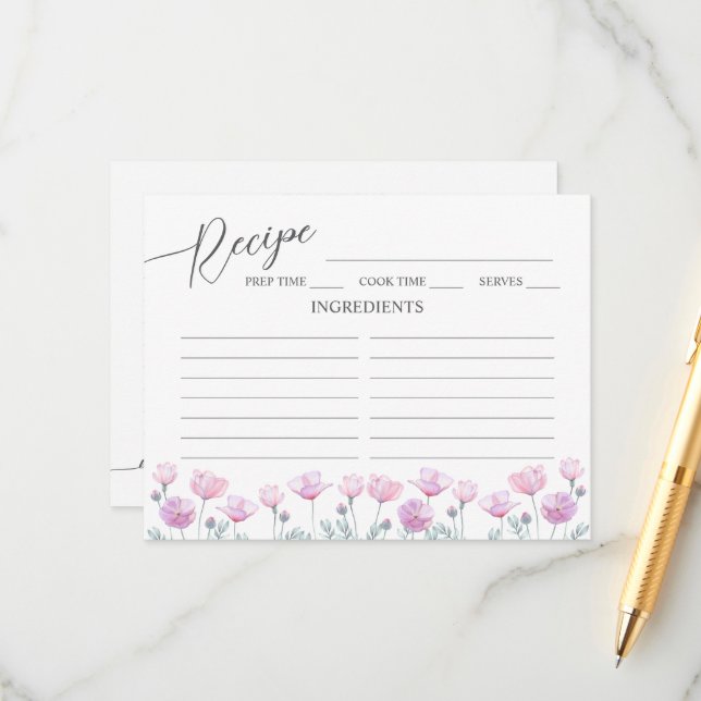 Enclosure Card Bridal Shower Recipe. (Front/Back In Situ)