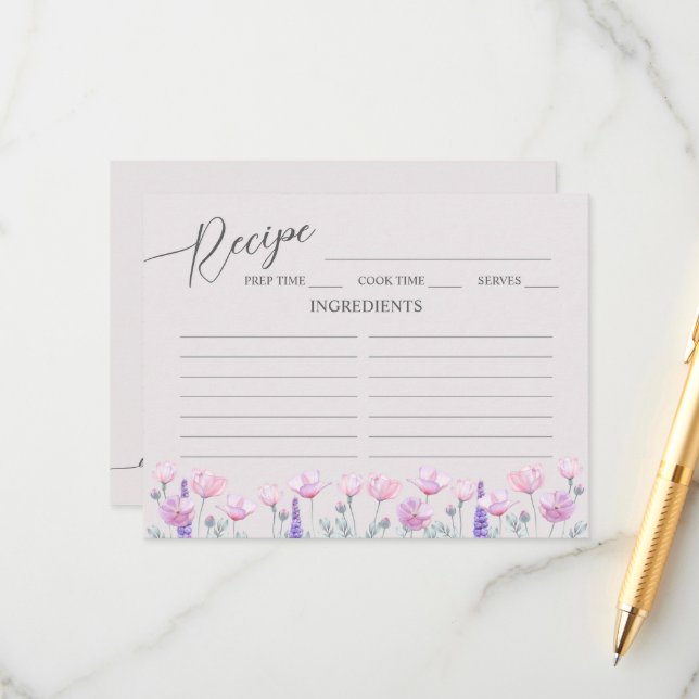 Enclosure Card Bridal Shower Recipe. (Front/Back In Situ)