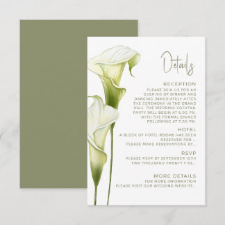 Enclosure Card Details for Wedding. 