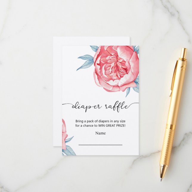 Enclosure Card diaper raffle for baby shower. (Front/Back In Situ)