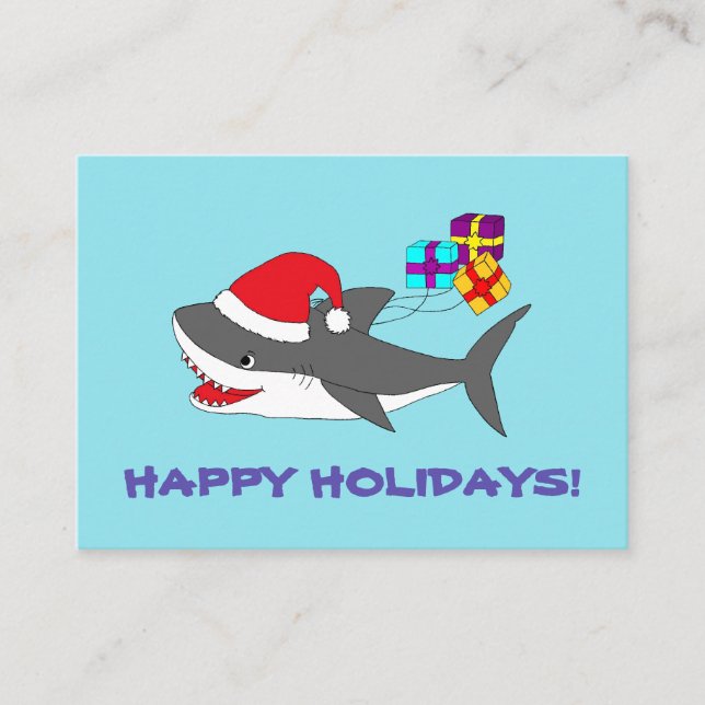 Enclosure cards with a cute holiday shark (Front)