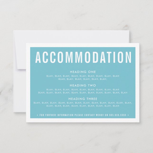 ENCLOSURE DETAIL INFO modern turquoise aqua blue RSVP Card (Front)