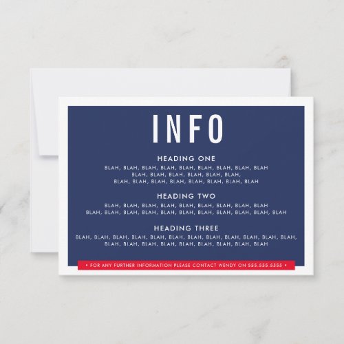 ENCLOSURE DETAILS fun bold block navy blue red RSVP Card