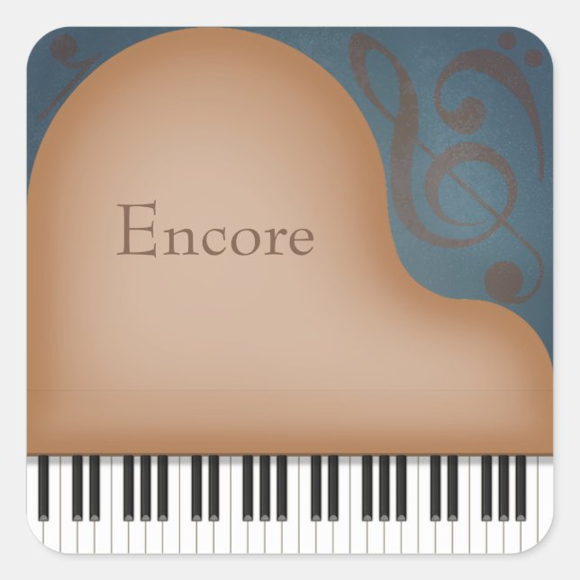 "Encore" Brown Grand Piano Elegant Custom Square Sticker (Front)