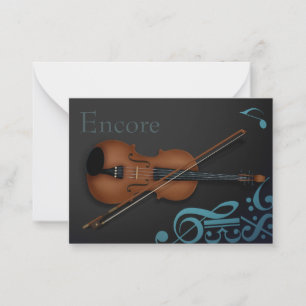 "Encore" Violin & Bow Elegant Black & Turquoise Note Card