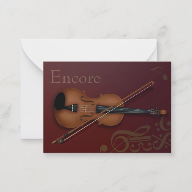 "Encore" Violin & Bow Elegant Burgundy Custom Note Card (Front)