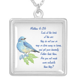 Encoucouraging Scripture Matthew 6:26, Bird Art Silver Plated Necklace