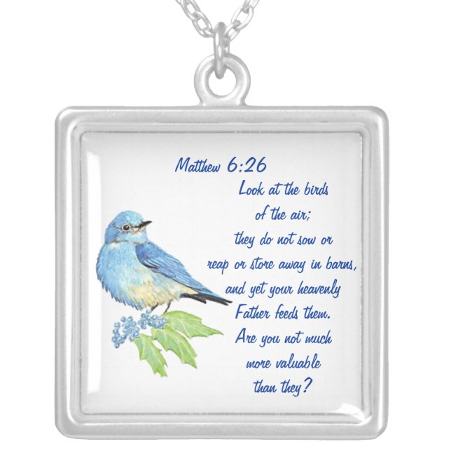 Encoucouraging Scripture Matthew 6:26, Bird Art Silver Plated Necklace (Front)
