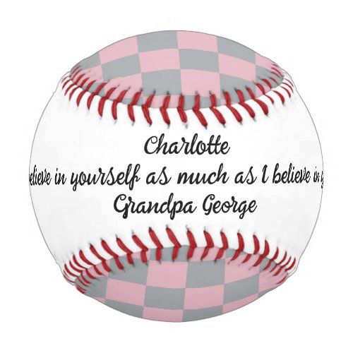 Encourage a Child  Gray Pink Checks Baseball