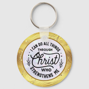 Encourage Bible Verse with Elegant Shiny Gold Keychain