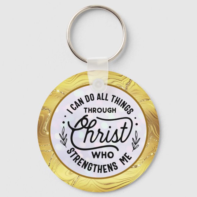 Encourage Bible Verse with Elegant Shiny Gold Keychain (Front)