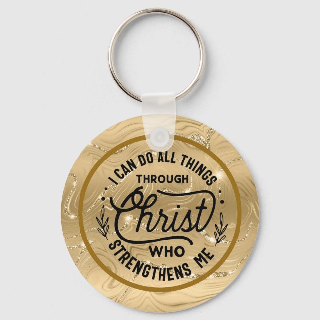 Encourage Bible Verse with Elegant Shiny Gold Keychain (Front)