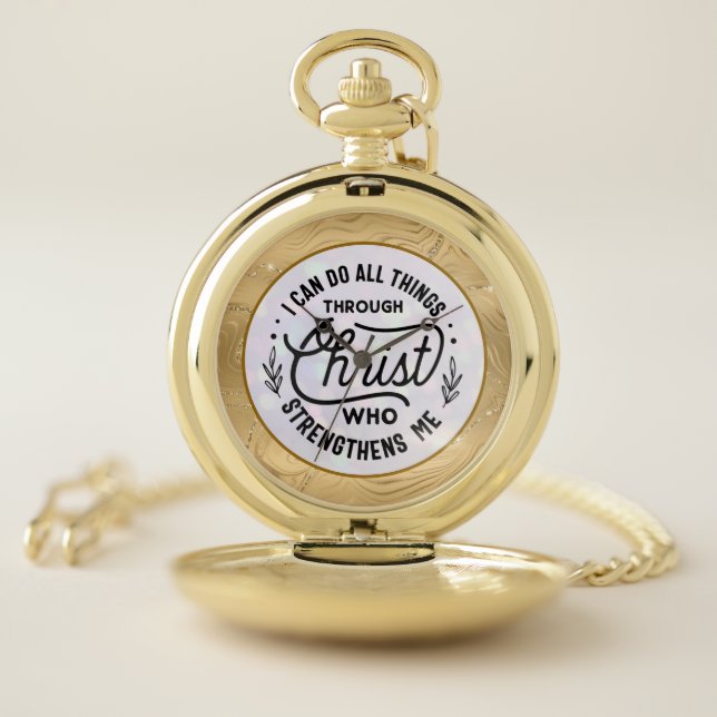Encourage Bible Verse with Elegant Shiny Gold Pocket Watch (Inside)