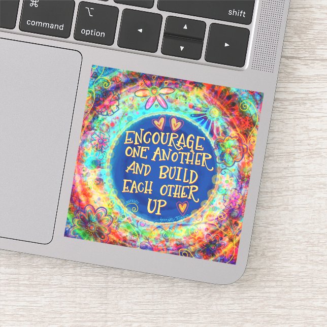 Encourage One Another Fun Blue Inspirivity Sticker (Detail)
