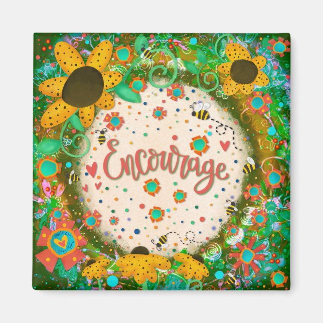 Encourage Pretty Fun Floral Modern Inspirivity Magnet (Front)
