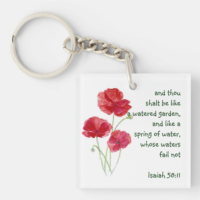 Encourage Promise Scripture Isaiah Poppy Garden Keychain (Front)