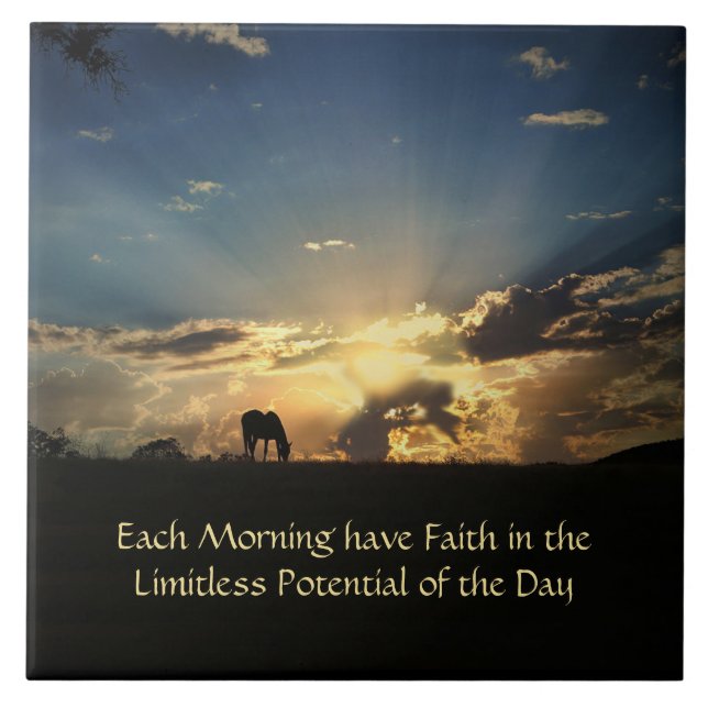 Encouragemen Faith Inspirational Horse and Sunrise Ceramic Tile (Front)