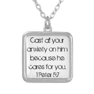 encouragement bible verse 1 Peter 5:7 Silver Plated Necklace