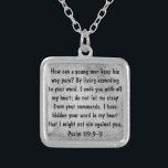 encouragement bible verse Psalm 119 necklace<br><div class="desc">This bible verse encouragement necklace would be perfect for graduation as it represents scripture from Psalm 119:9-11 How can a young man keep his way pure? By living according to your word. I seek you with all my heart; do not let me stray from your commands. I have hidden your...</div>