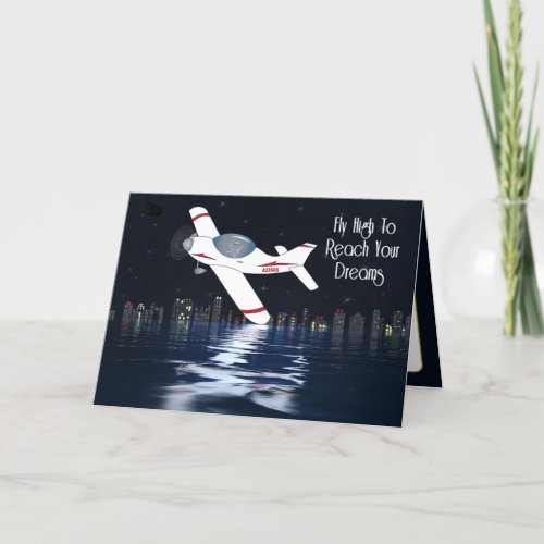 Encouragement Fly High Pilot in Plane Night Lights Card