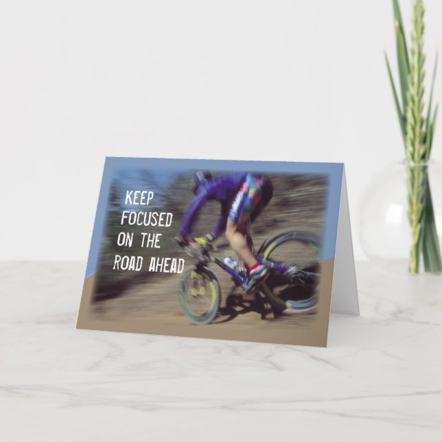 Encouragement Focus Man Birthday Mountain Bike Card (Front)