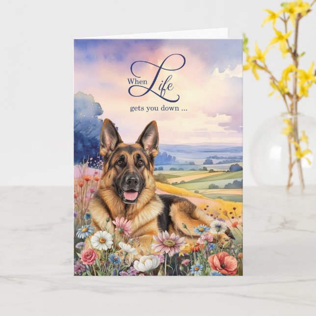 Encouragement German Shepherd Wildflower Meadow Card (Yellow Flower)